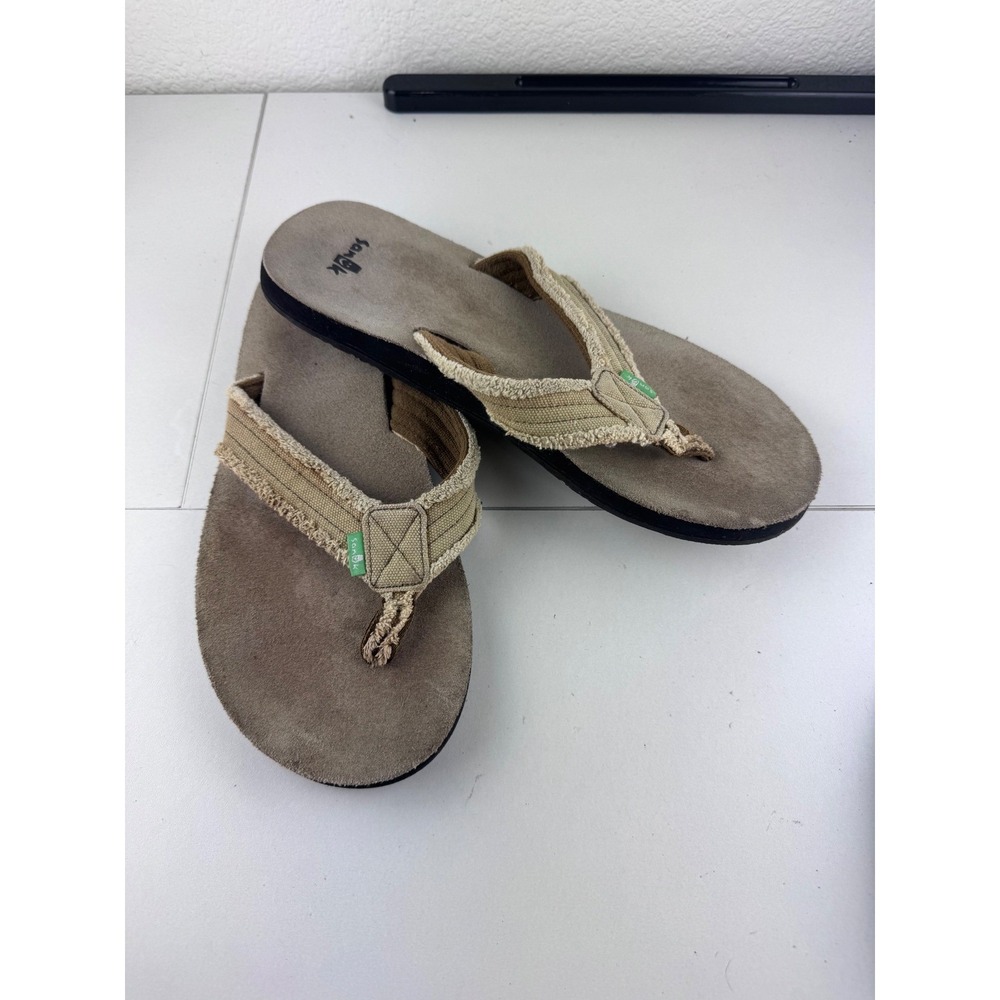 Sanuk Sidewalk Surfers Flip Flops Sandals‎ Tan Suede Womens Size 9